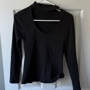 Black Ribbed Long Sleeve Top